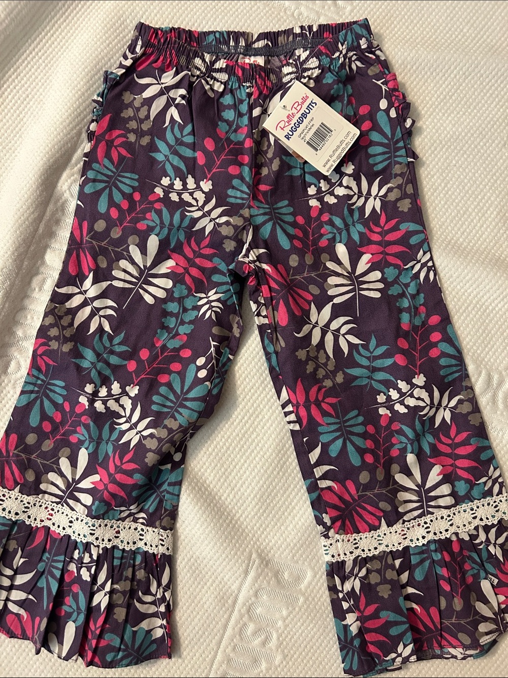 Ruffle Butts Purple Floral Ruffle-Hem Pants